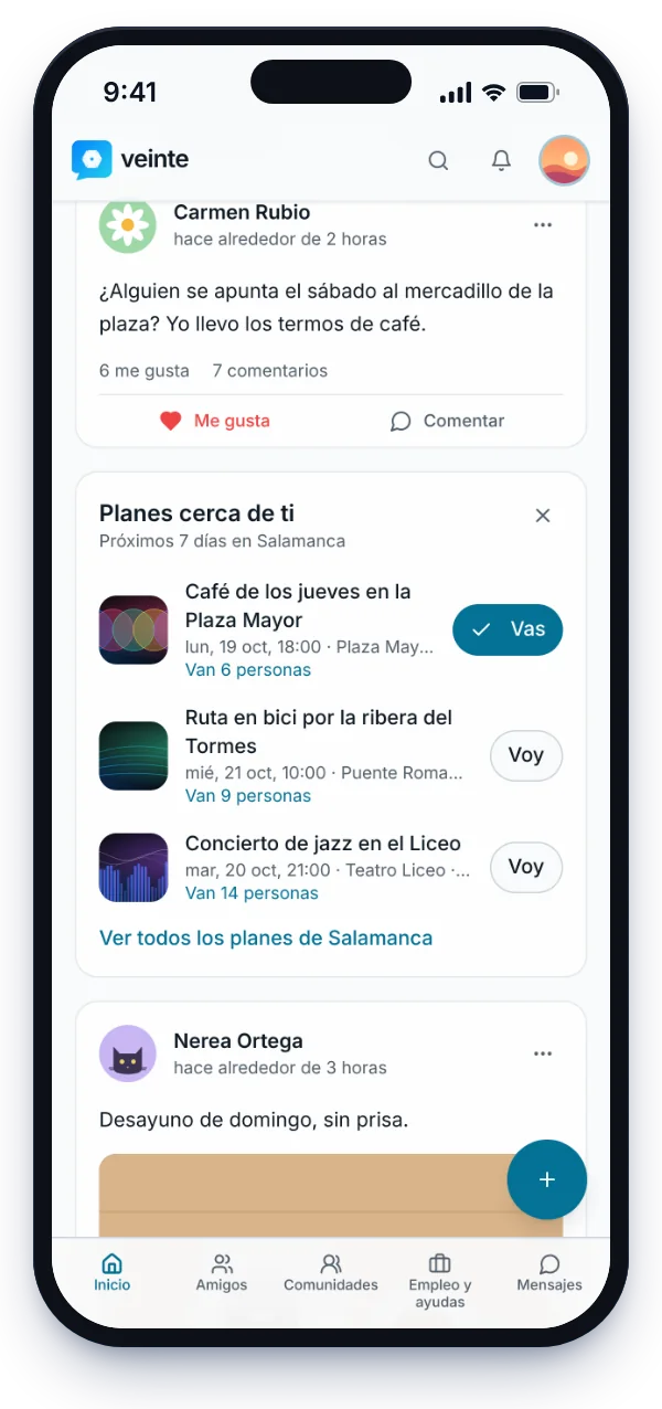 La tarjeta «Planes cerca de ti» con tres planes de la provincia y el botón Voy.